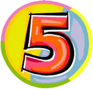 Colorful drawing of the number five within a circle