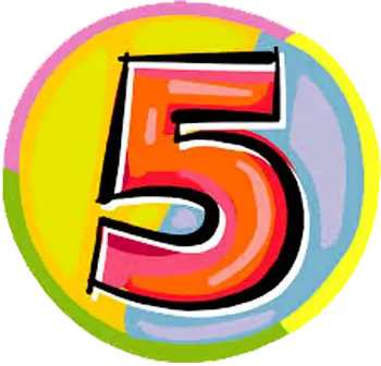 Colorful drawing of the number five within a circle